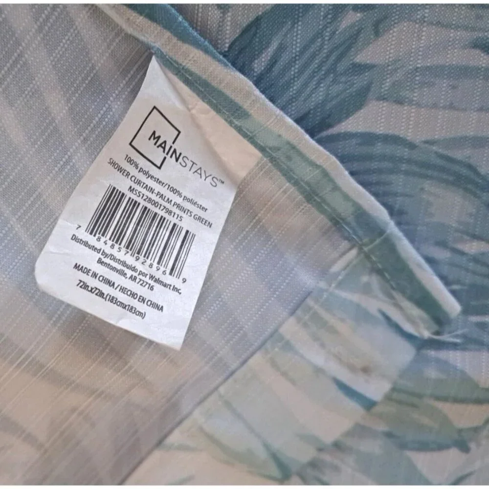 Palm Tree Frond Fabric Shower Curtain White Green Tropical Beach Mainstays